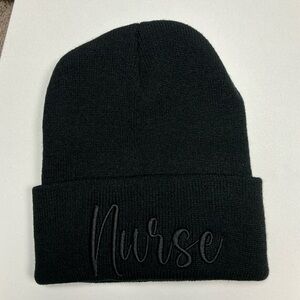 Black Knit Beanie with 'Nurse' Embroidery